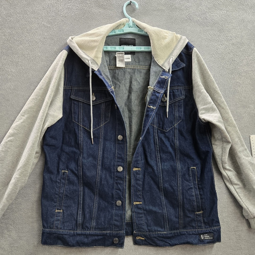 RSQ Men Jacket XXL Navy Hooded Denim Button Drawstring NWT